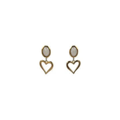 Aretes Colgantes Dorados |  Corazón Calado con Piedra Nácar 43mm