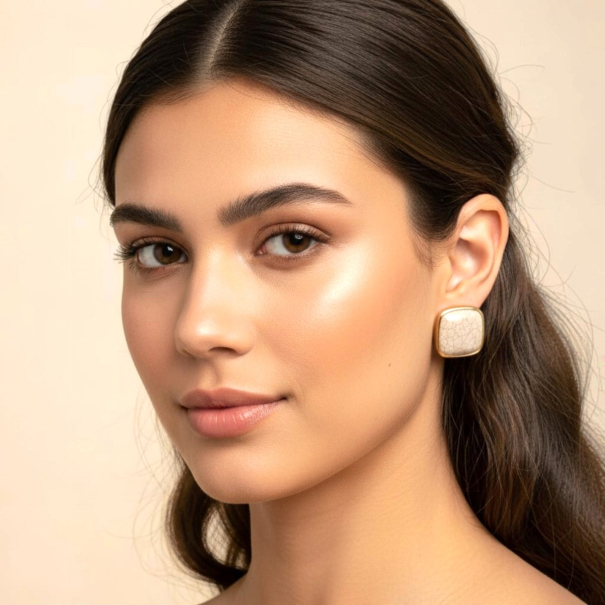 Aretes Cuadrados | Acabado Dorado Tipo Mármol | Elegante Premium 25mm