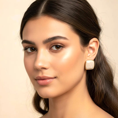 Aretes Cuadrados | Acabado Dorado Tipo Mármol | Elegante Premium 25mm
