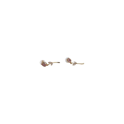 Aretes de Tulipán | Rosa con Zirconias | Largos Chapa de Oro 35 mm
