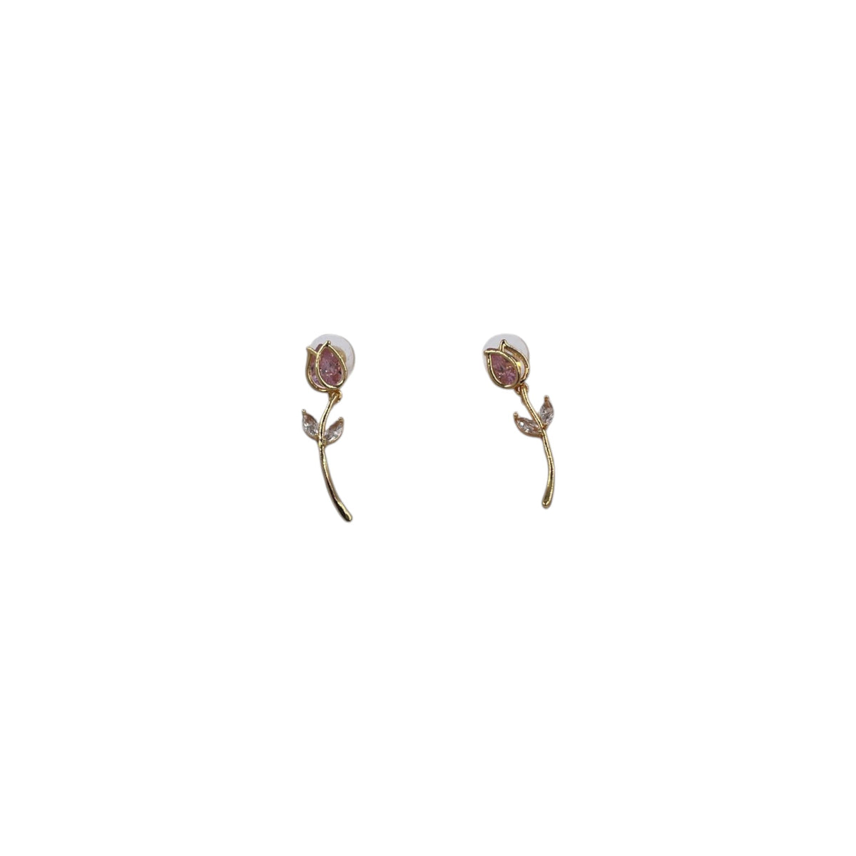 Aretes de Tulipán | Rosa con Zirconias | Largos Chapa de Oro 35 mm