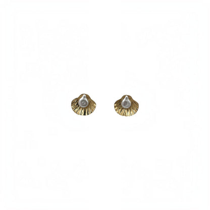 Aretes Estilo Marino  | Vieira con Perla irregular | Dorados Premium 25mm