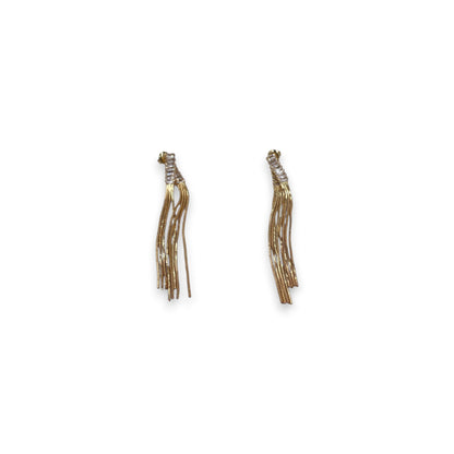 Aretes Largos de Flecos | Cadenas Doradas y Zirconias 75mm