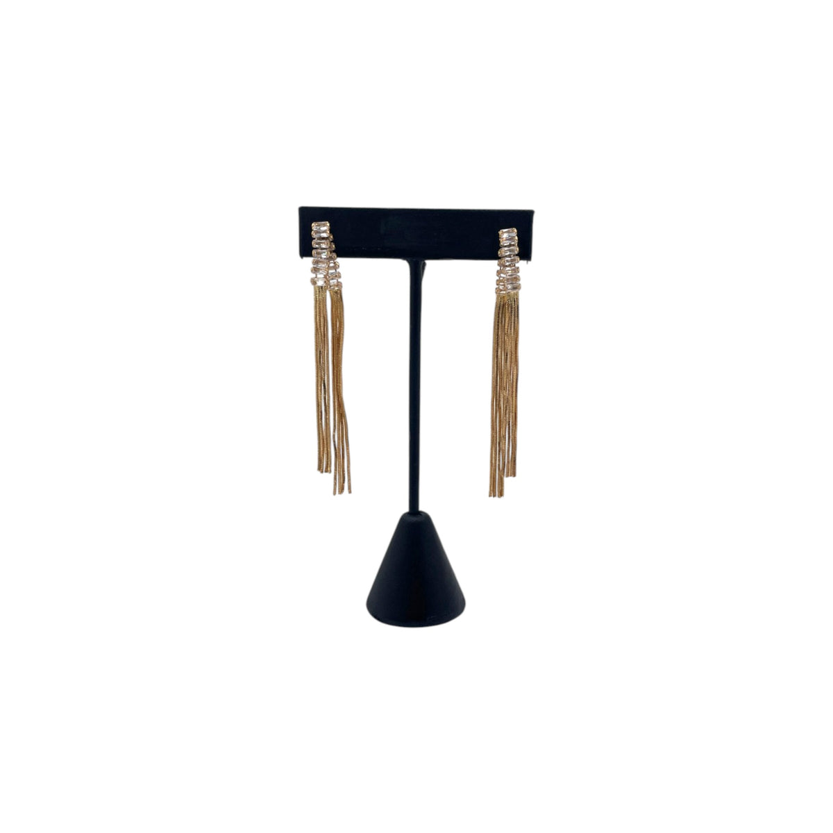 Aretes Largos de Flecos | Cadenas Doradas y Zirconias 75mm