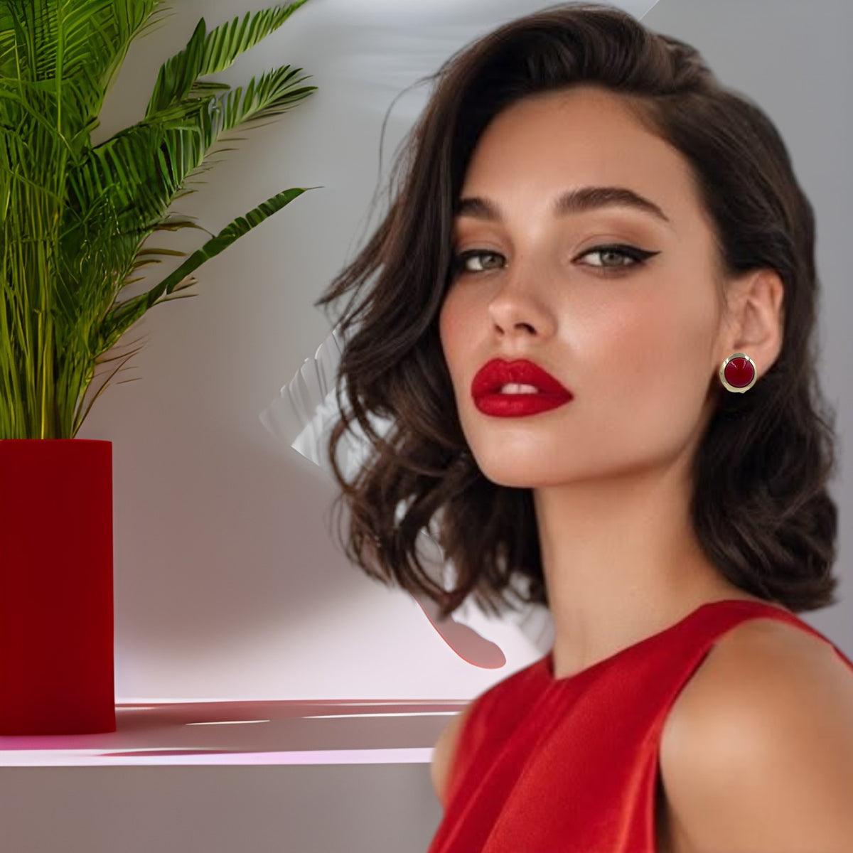 Aretes Perla Mallorca Bijoux | En Chapa de Oro | Ovalados Rojos 15MM