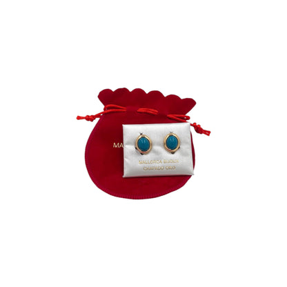 Aretes Perla Mallorca Bijoux | En Chapa de Oro | Ovalados Turquesa 15MM