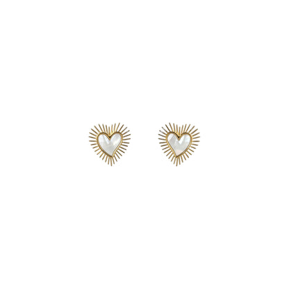 Aretes Sagrado Corazón | Radiante en Chapa de Oro y Nácar 25mm