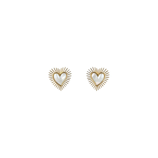 Aretes Sagrado Corazón | Radiante en Chapa de Oro y Nácar 25mm