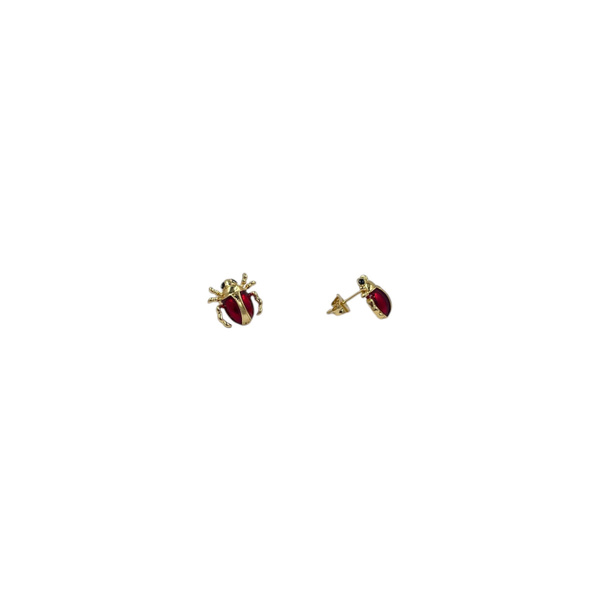 Broqueles de Escarabajo | Rojo y Dorado en Chapa de Oro 12mm