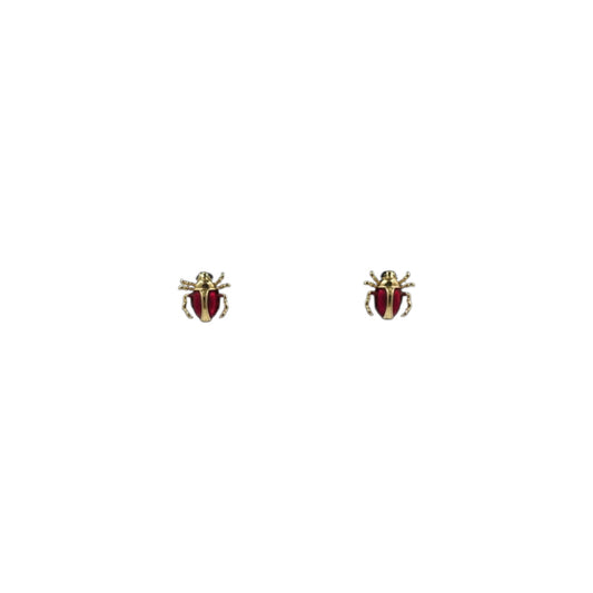 Broqueles de Escarabajo | Rojo y Dorado en Chapa de Oro 12mm