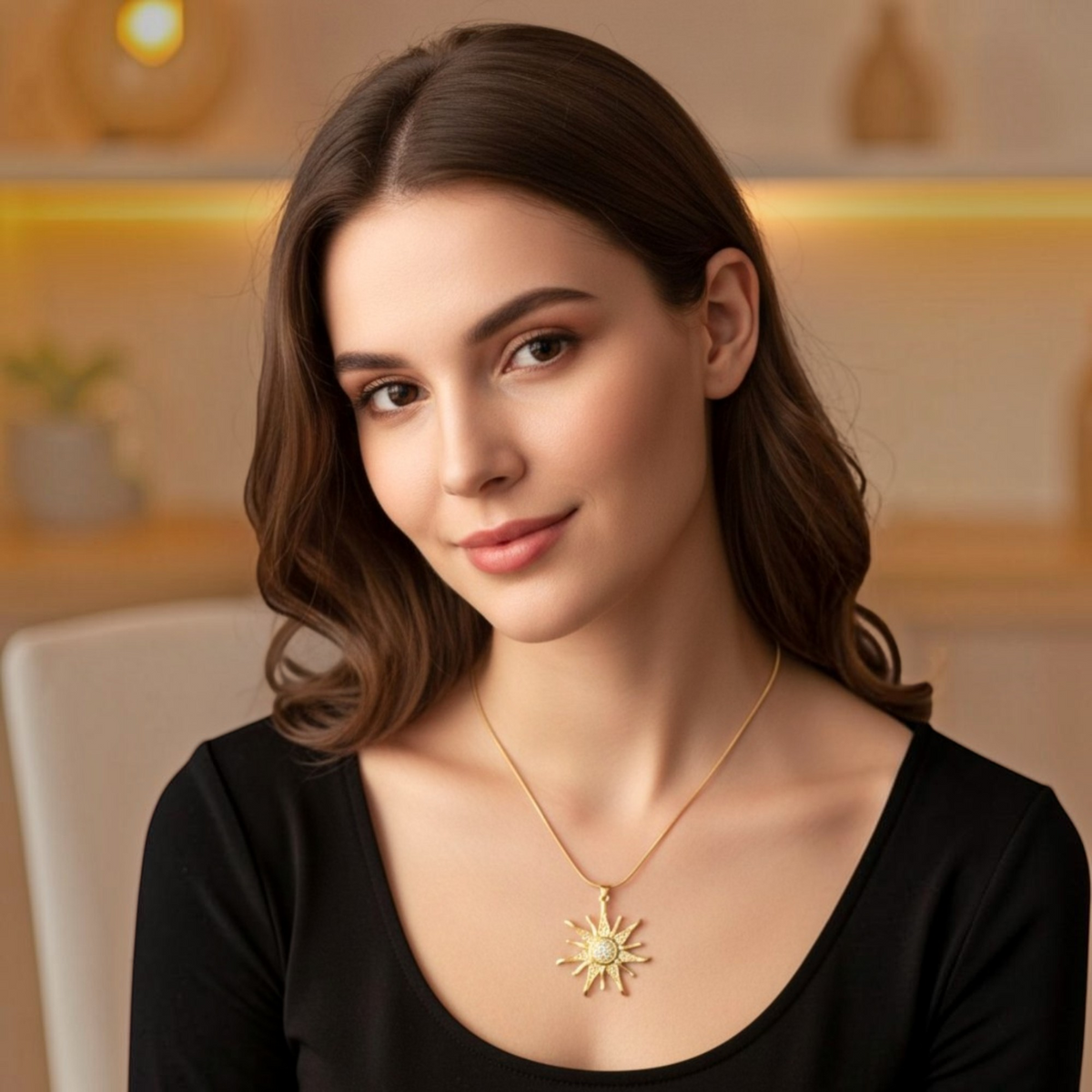 Collar con Dije de Sol |  Dorado con Zirconias | Radiante Premium 40cm