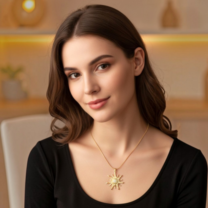 Collar con Dije de Sol |  Dorado con Zirconias | Radiante Premium 40cm