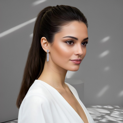 Aretes Largos Rectangulares con Zirconias | Diseño Elegante Brillante
