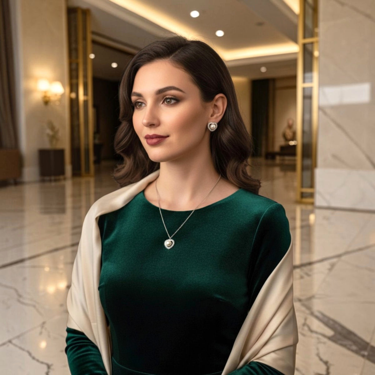 Set de Joyería Premium | Perla con Zirconias | Forma de Corazón
