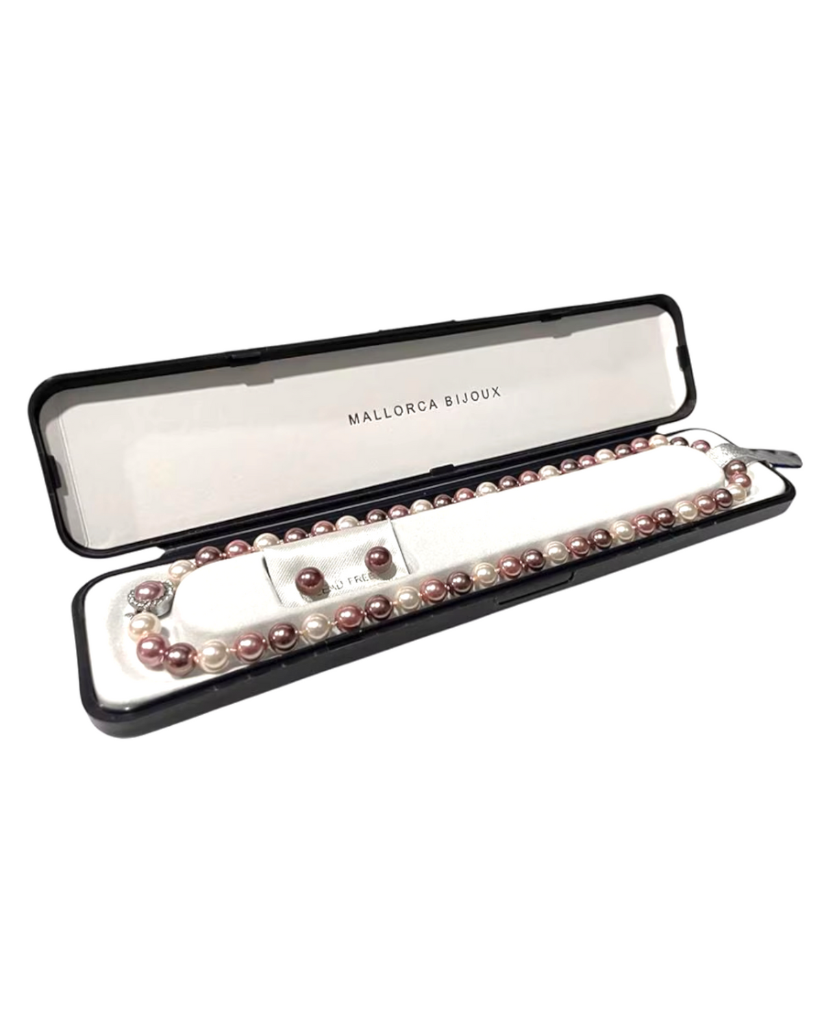 Juego Collar y Aretes | De Perlas Mallorca | Clásico Bicolor | Lila y Rosa 46cm 8MM