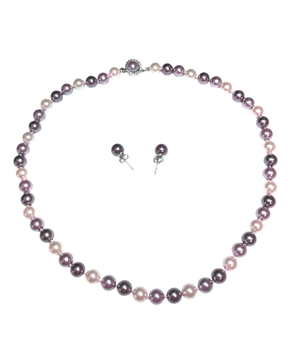 Juego Collar y Aretes | De Perlas Mallorca | Clásico Bicolor | Lila y Rosa 46cm 8MM