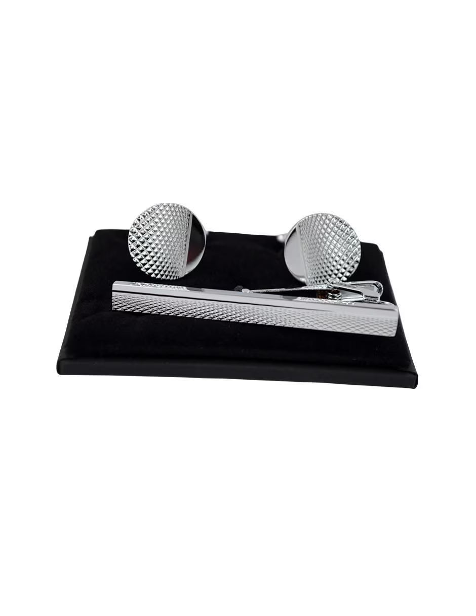 Mancuernas y Pisacorbata Gris | Acero Inoxidable | Estilo Elegante