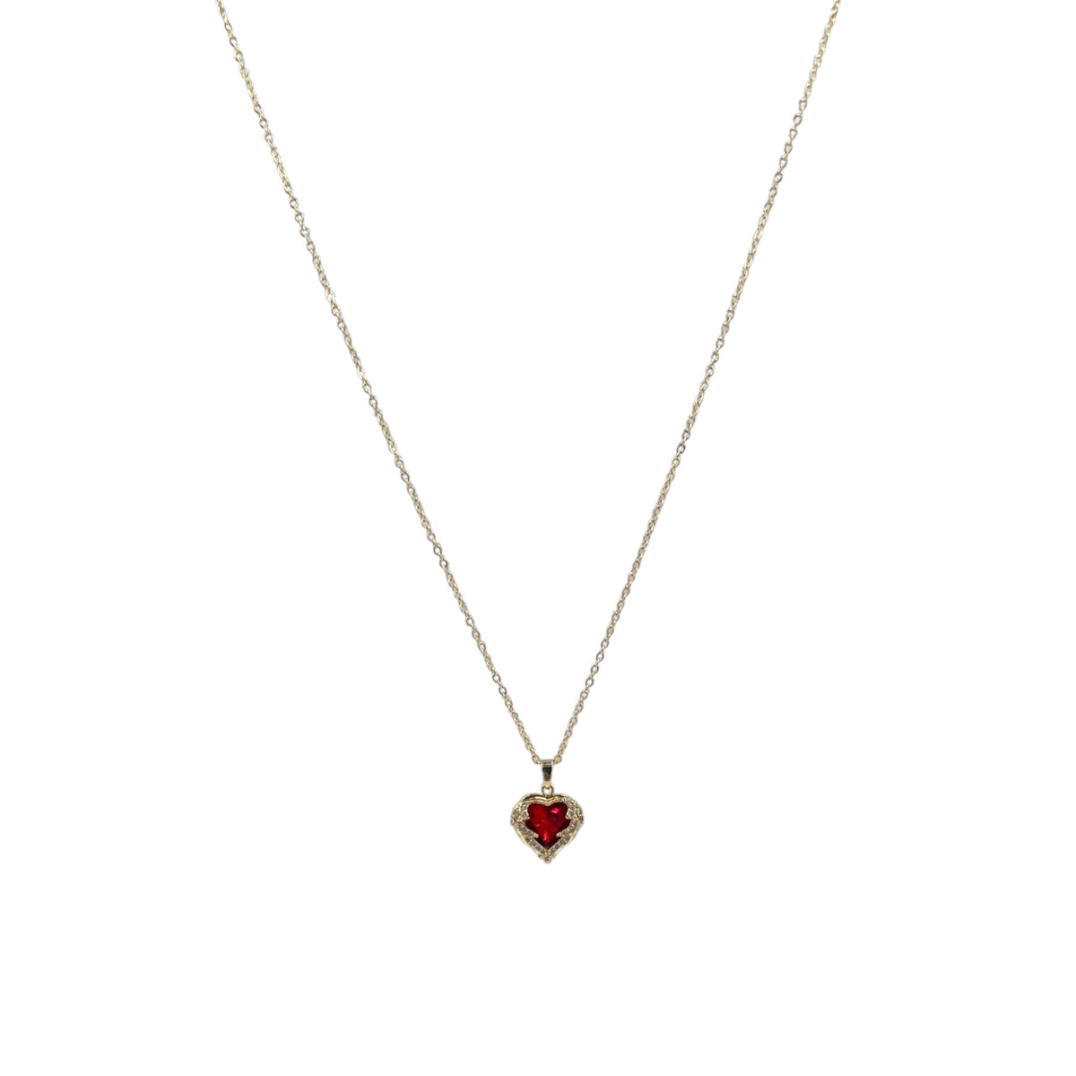 Set de Joyería Premium | Corazón Rojo Estilo Rubí | Marco de Filigrana Dorada