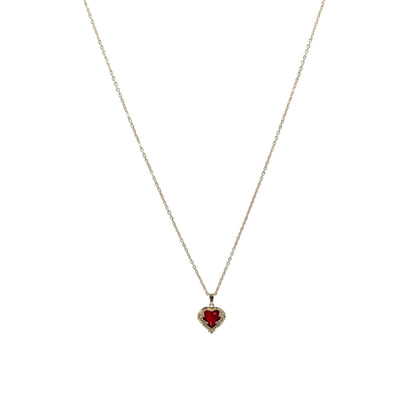 Set de Joyería Premium | Corazón Rojo Estilo Rubí | Marco de Filigrana Dorada
