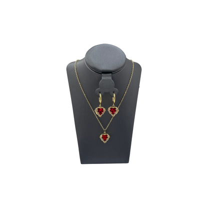Set de Joyería Premium | Corazón Rojo Estilo Rubí | Marco de Filigrana Dorada