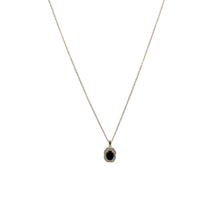 Set de Joyería Premium | Collar y Broqueles Ovalados | Piedra Negra & Halo Brillante