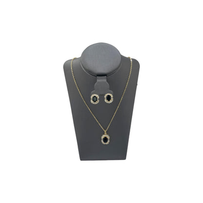 Set de Joyería Premium | Collar y Broqueles Ovalados | Piedra Negra & Halo Brillante