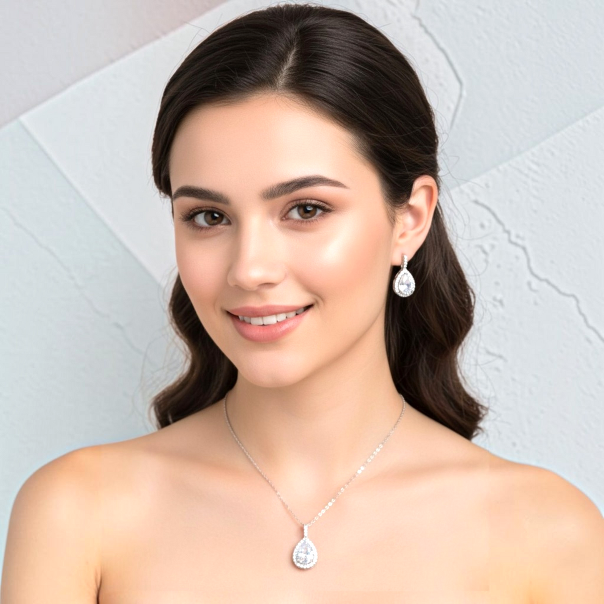 Set de Joyería Premium | Cristal con Zirconias | Estilo Gota Acero Inoxidable