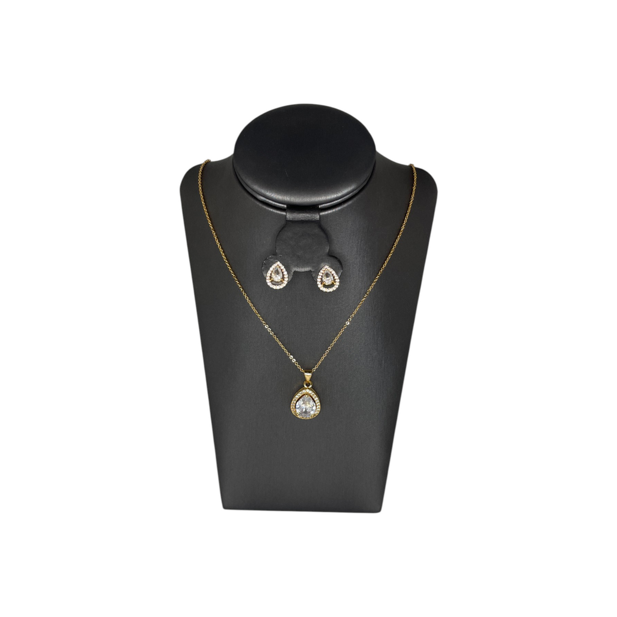 Set de Joyería Premium | Cristal con Zirconias | Estilo Gota en Chapa de Oro