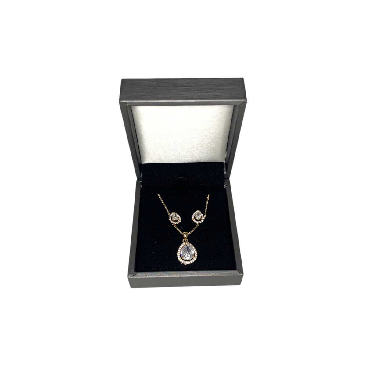 Set de Joyería Premium | Cristal con Zirconias | Estilo Gota en Chapa de Oro