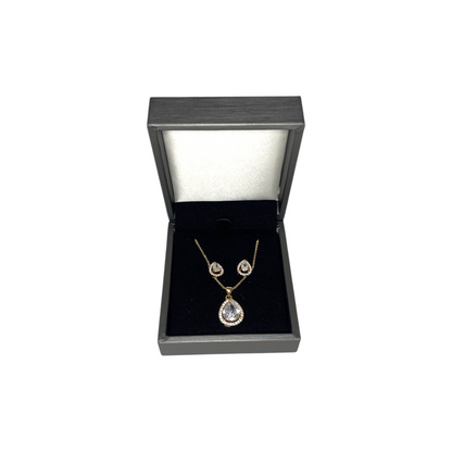 Set de Joyería Premium | Cristal con Zirconias | Estilo Gota en Chapa de Oro
