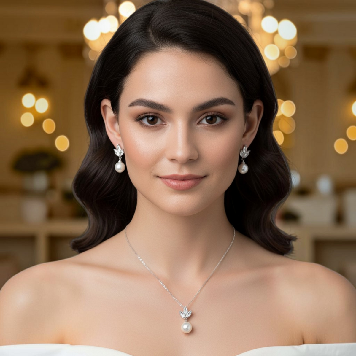 Set de Joyería Premium | Perla con Zirconias | Atemporales Estilo Floral