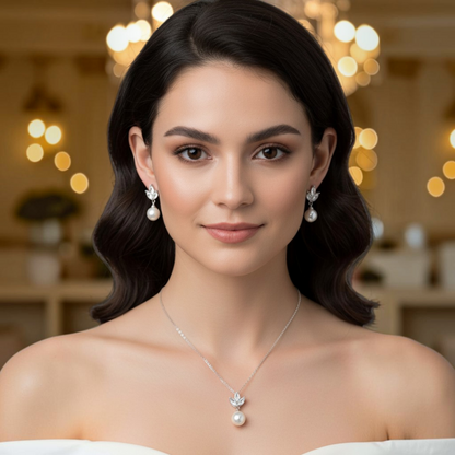 Set de Joyería Premium | Perla con Zirconias | Atemporales Estilo Floral