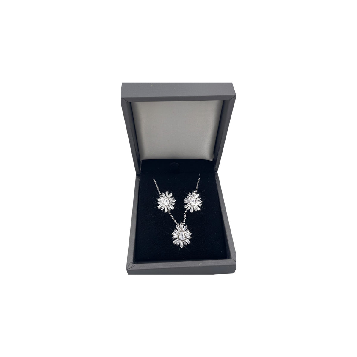 Set de Joyería Premium | Zirconia Blanca | Estilo Floral en Acero Inoxidable