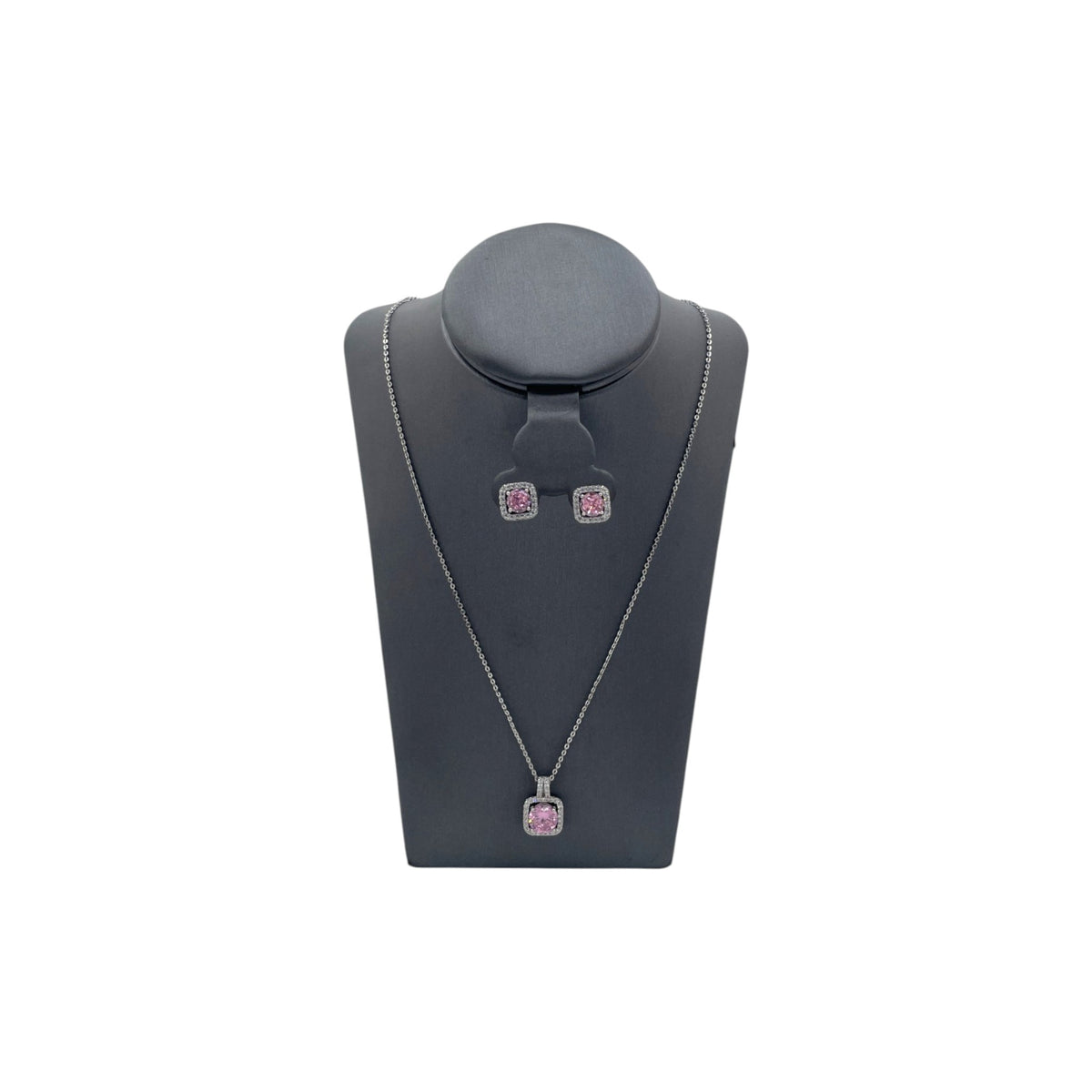 Set de Joyería Premium | Zirconia Rosa  | Estilo Geométrico en Acero Inoxidable