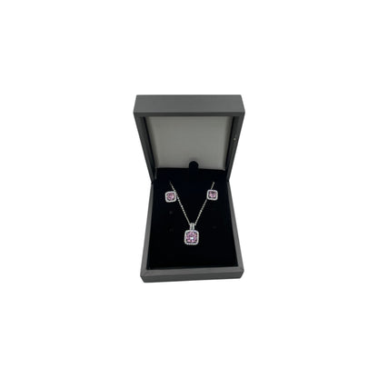 Set de Joyería Premium | Zirconia Rosa  | Estilo Geométrico en Acero Inoxidable