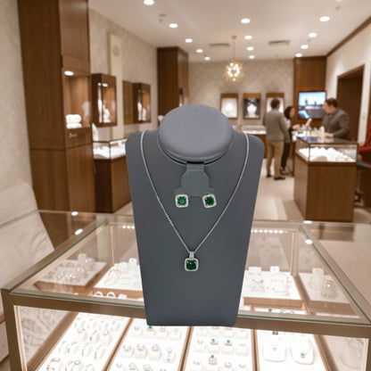 Set de Joyería Premium | Zirconia Verde  | Estilo Geométrico en Acero Inoxidable