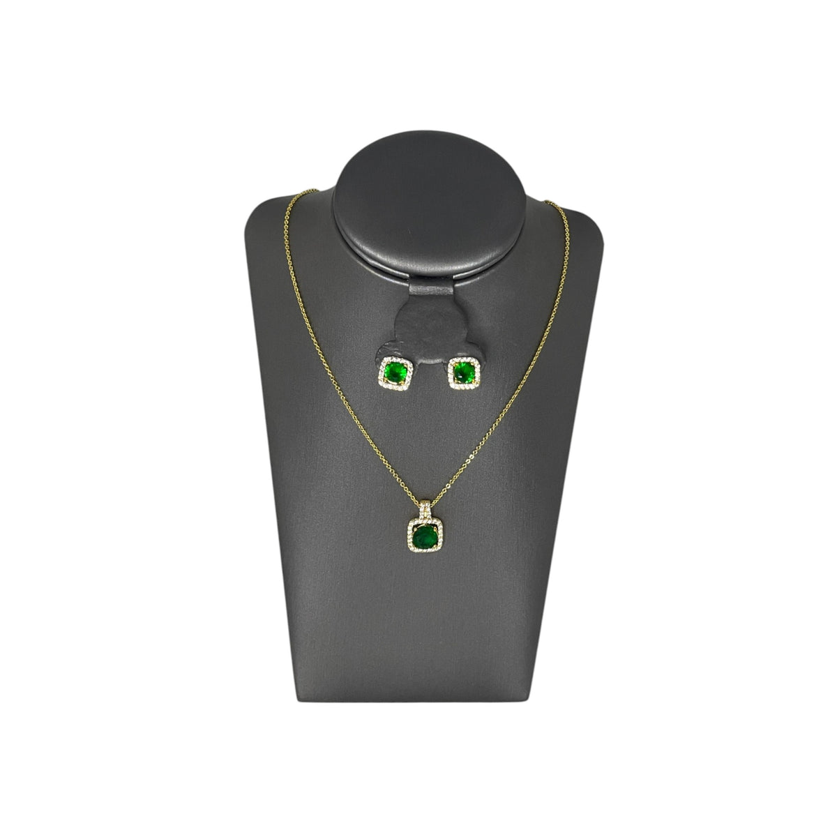Set de Joyería Premium | Zirconia Verde  | Estilo Geometrico en Chapa de Oro