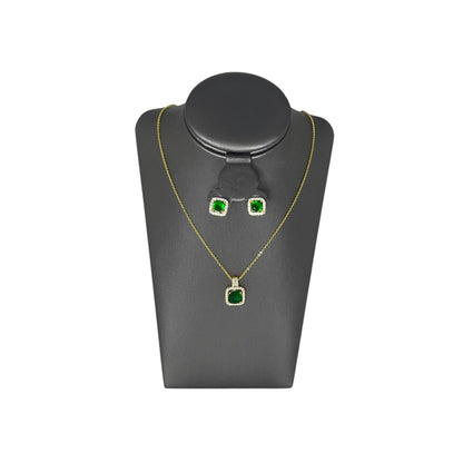 Set de Joyería Premium | Zirconia Verde  | Estilo Geometrico en Chapa de Oro