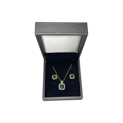 Set de Joyería Premium | Zirconia Verde  | Estilo Geometrico en Chapa de Oro