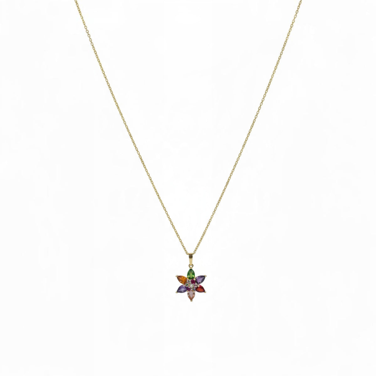 Set de Joyería Premium | Zirconias Multicolor | Florales Chapa de Oro