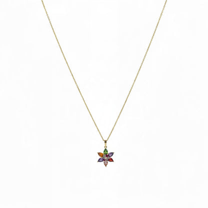 Set de Joyería Premium | Zirconias Multicolor | Florales Chapa de Oro