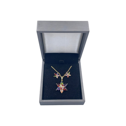Set de Joyería Premium | Zirconias Multicolor | Florales Chapa de Oro